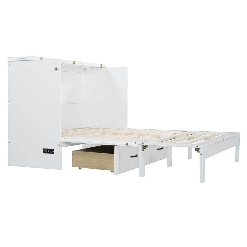 Full Size Murphy Bed & Large Drawers - White