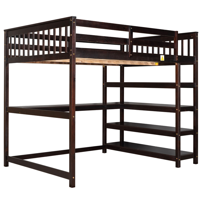 Loft Bed With Storage Shelves And Under Bed Desk