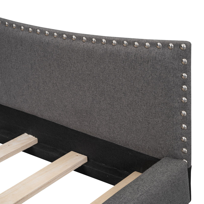 Upholstered Daybed With Headboard And Armrest, Support Legs