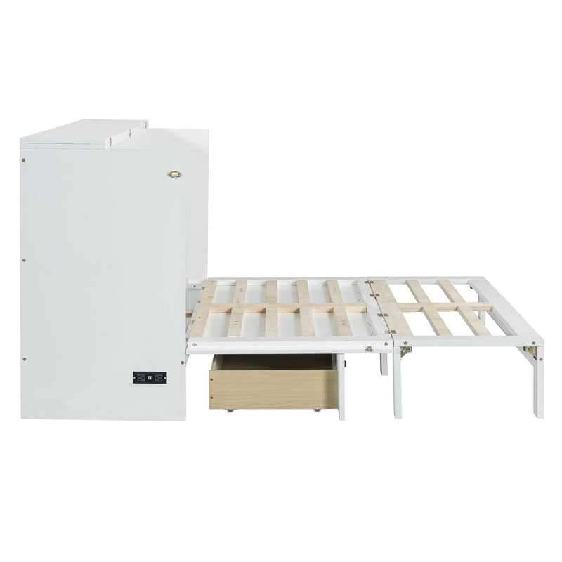 Full Size Murphy Bed & Large Drawers - White