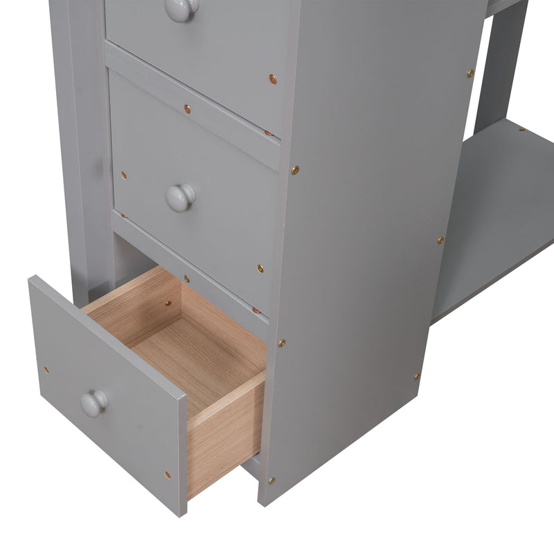 Loft Bed With Storage Drawers, Desk And Stairs With Shelves