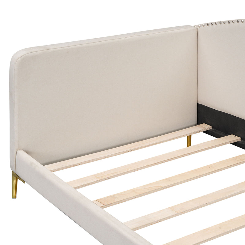 Upholstered Daybed With Headboard And Armrest, Support Legs