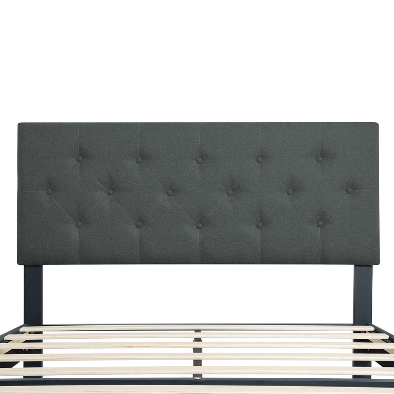 Modern Upholstered Platform Bed Frame With Button Tufted Fabric Headboard