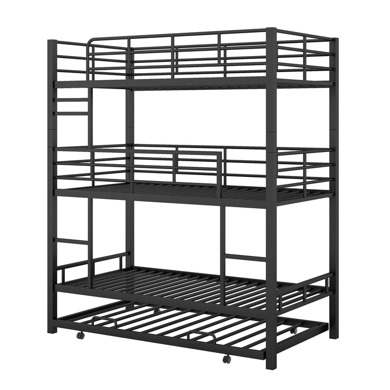 Triple Bunk Bed With Trundle, Heavy Duty Steel Construction