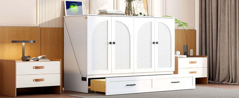 Full Size Murphy Bed & Large Drawers - White