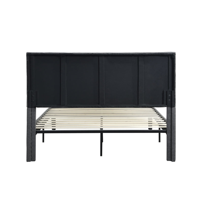 Upholstered Platform Bed Frame With Headboard, Wood Slat Support