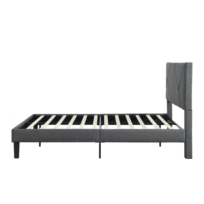 Upholstered Platform Bed Frame With Headboard, Wood Slat Support