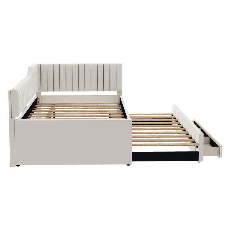 Upholstered Daybed With Trundle And 3 Drawers