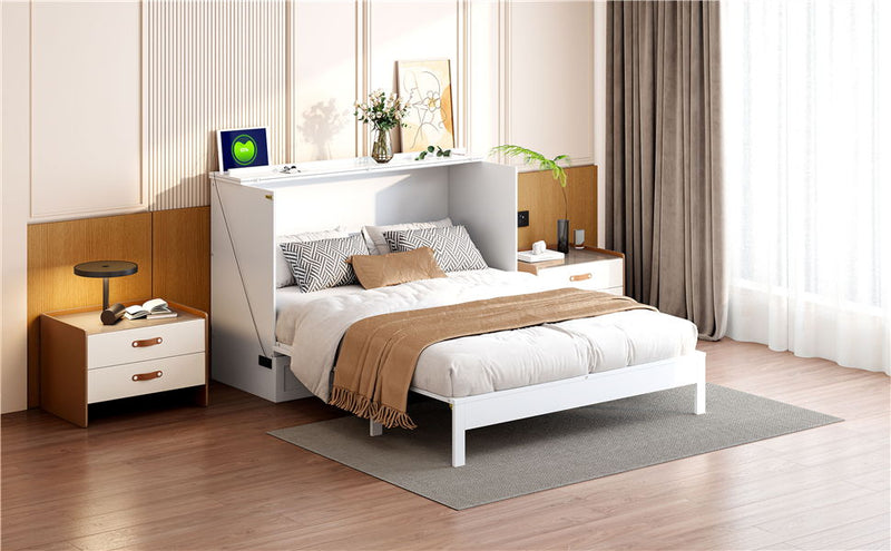 Full Size Murphy Bed & Large Drawers - White