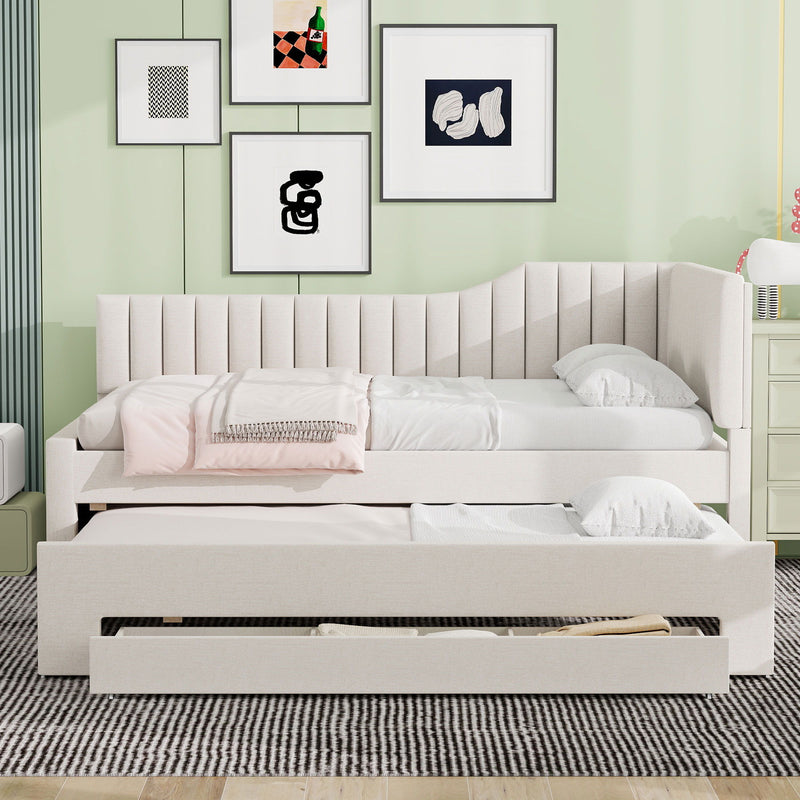 Upholstered Daybed With Trundle And 3 Drawers