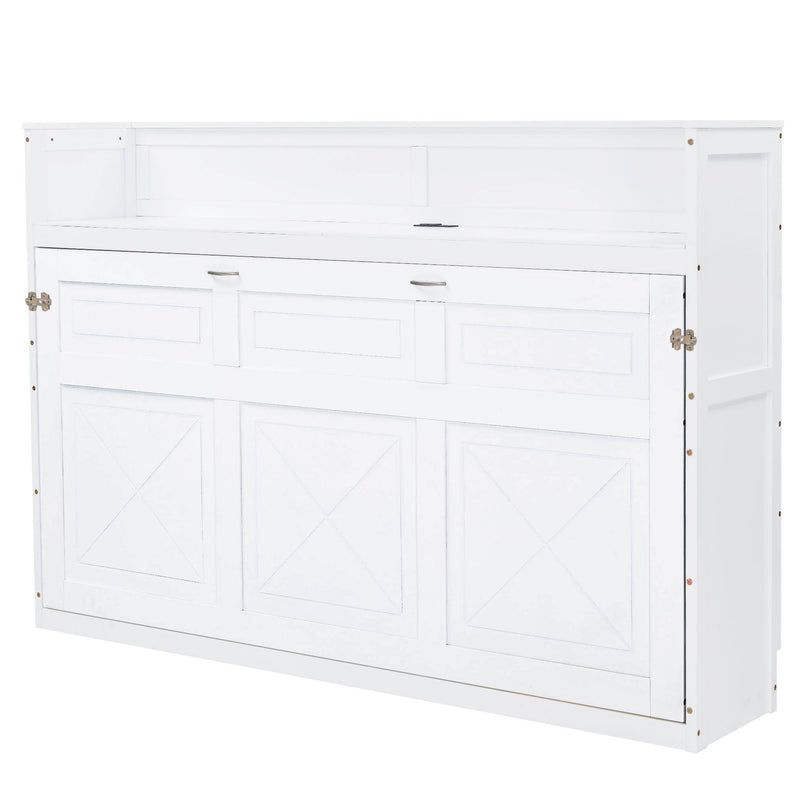 Murphy Bed With Desk, LED Light And USB Charging Station