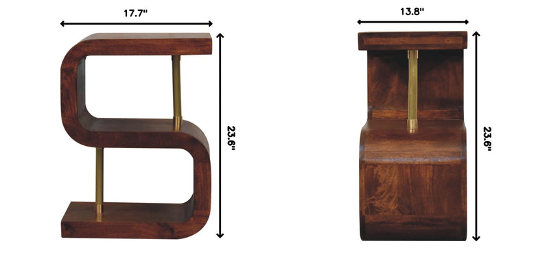 S Curve Brass Bedside Table - Dark Brown