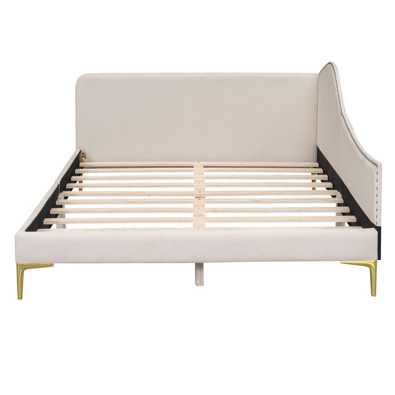 Upholstered Daybed With Headboard And Armrest, Support Legs