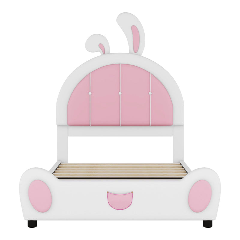 Upholstered Platform Bed With Rabbit Shaped Headboard