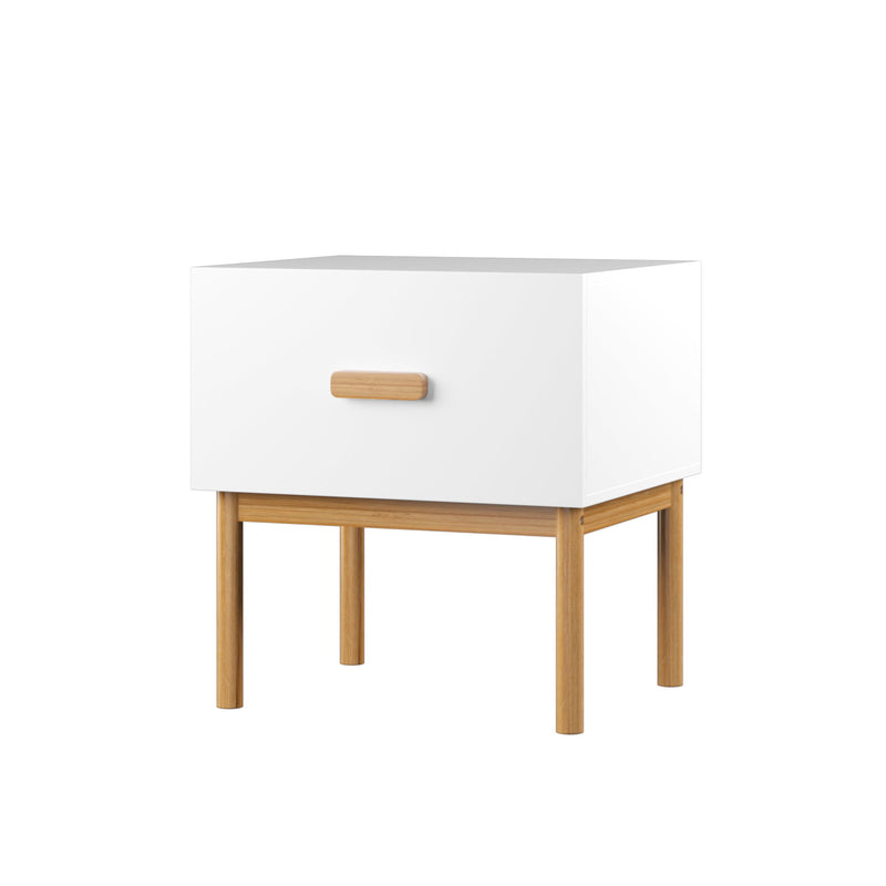 Nightstand With Drawer, Minimalist Bedside Table With Handle For Bedroom - White