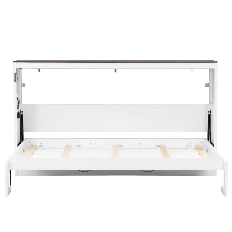Murphy Bed With LED Light, Foldable Wall Bed Cabinet