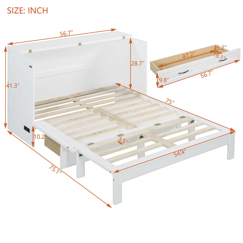 Full Size Murphy Bed & Large Drawers - White