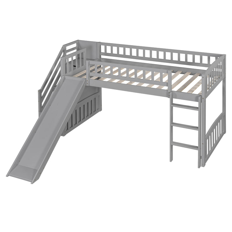 Loft Stairway Bed With 2 Drawers, Convertible Ladder And Slide