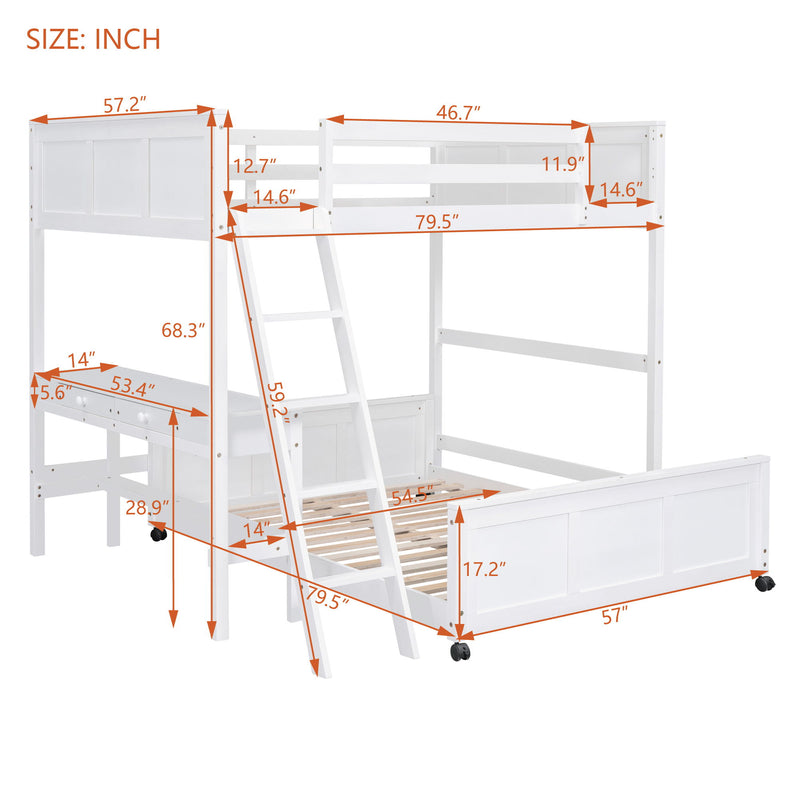 Full Over Full Bunk Bed With Desk
