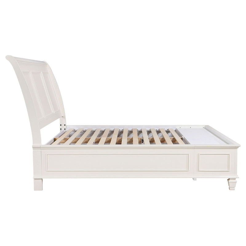 Dennis - Eastern King Storage Panel Bed With Carved Headboard And Built In Drawers - Cream White