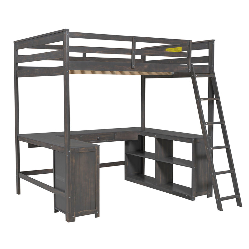 Loft Bed With U-Shaped Desk, Drawers, And Storage Shelves