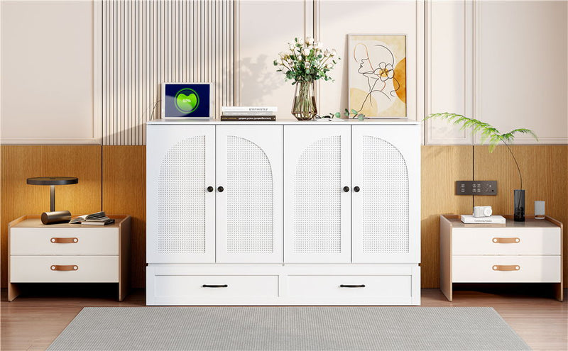 Full Size Murphy Bed & Large Drawers - White