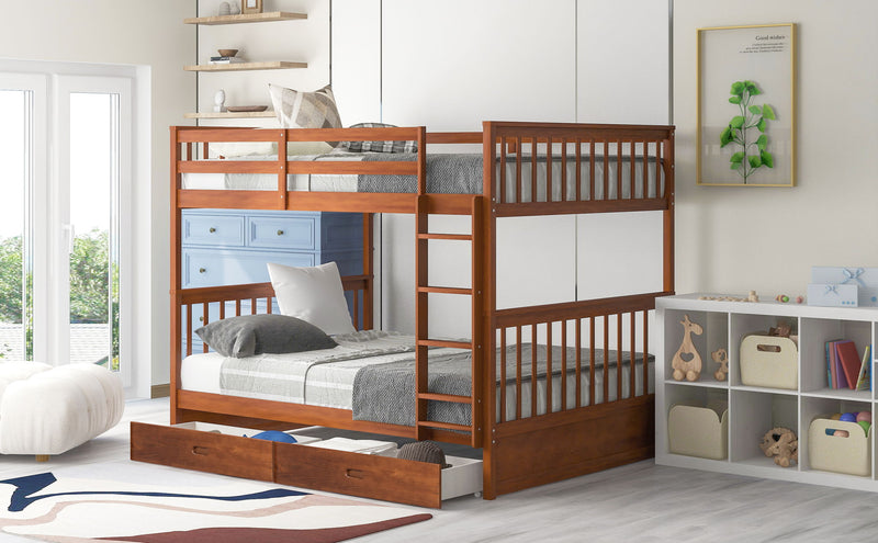 Bunk Bed With Ladders And 2 Storage Drawers