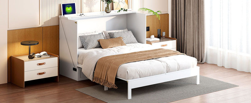 Full Size Murphy Bed & Large Drawers - White