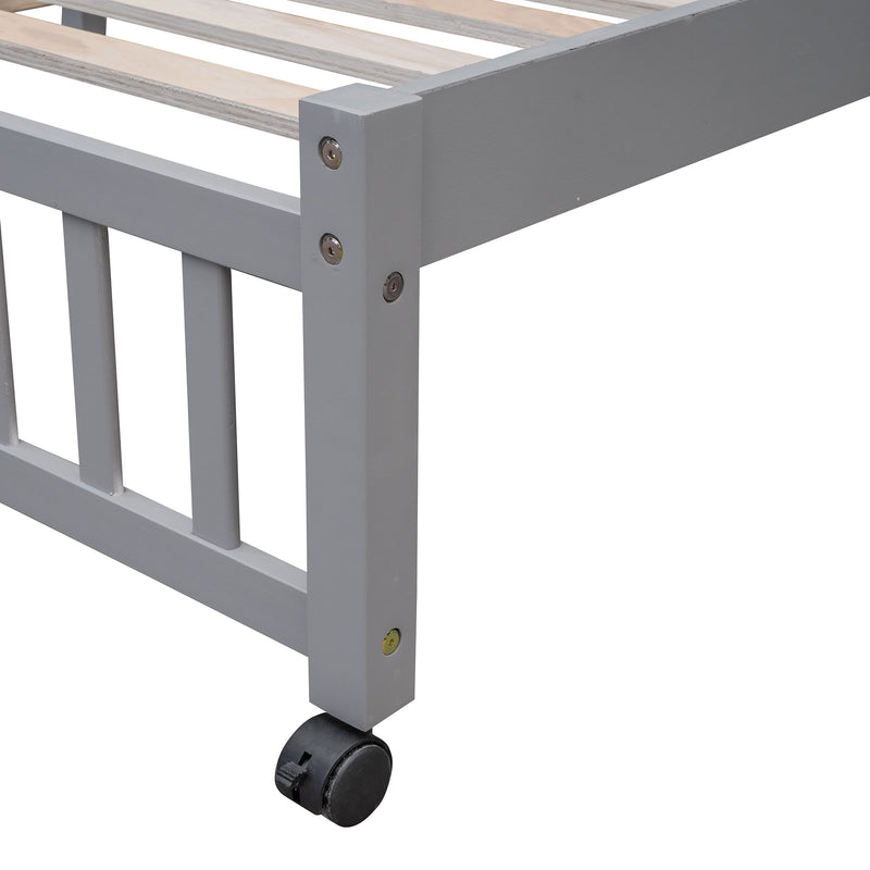 Twin Over Full Bunk Bed With 6 Drawers And Flexible Shelves, Bottom Bed With Wheels - Gray