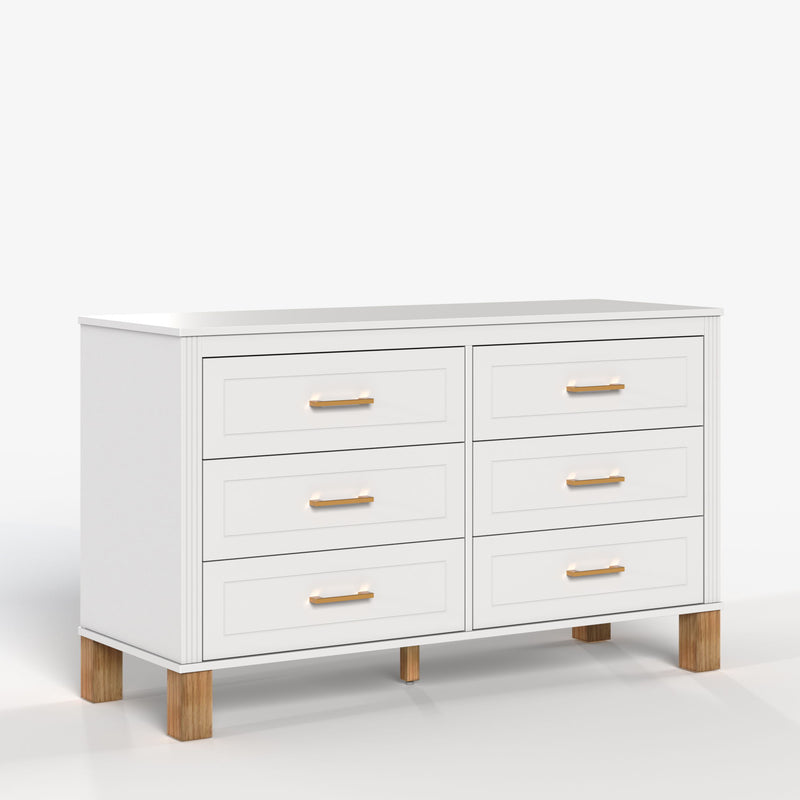 6 Drawer Double Dresser With Handles, Storage Cabinet - White