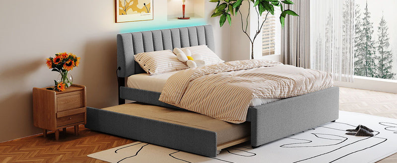 Upholstered Platform Bed With Trundle
