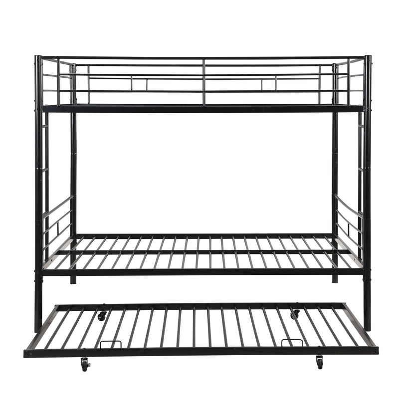 Full Over Full Modern Metal Bunk Bed With Trundle - Black