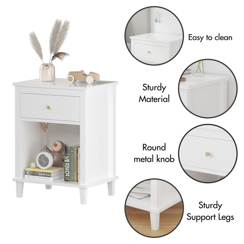 Nightstand & 1 Drawer And 1 Shelf - White