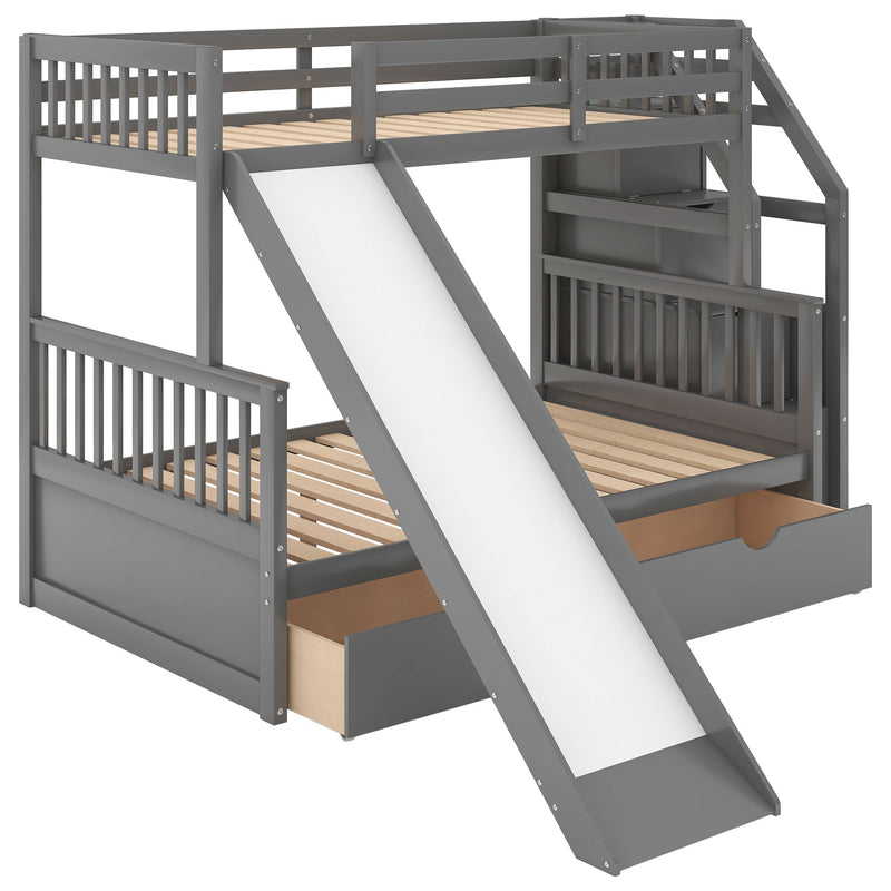 Bunk Bed With Storage Staircase, Slide, Desk, Drawers, And Shelves