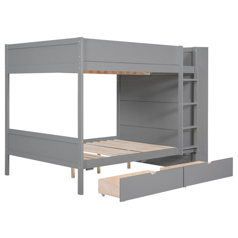 Full Over Full Bunk Bed With 2 Drawers And Multi-Layer Cabinet - Gray