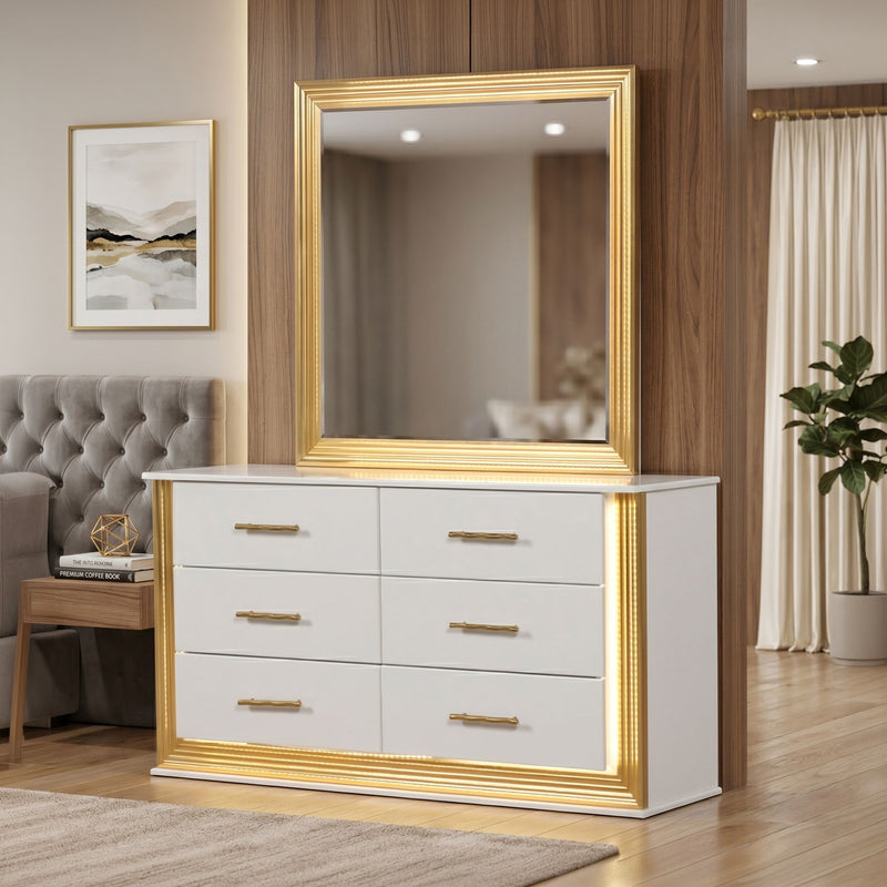 Obsession - 6 Drawer LED Dresser - White