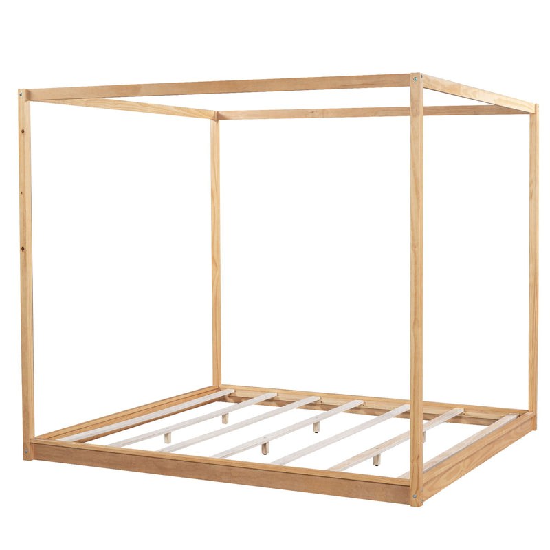 Wood Canopy Platform Bed With Support Legs And Airflow Slats