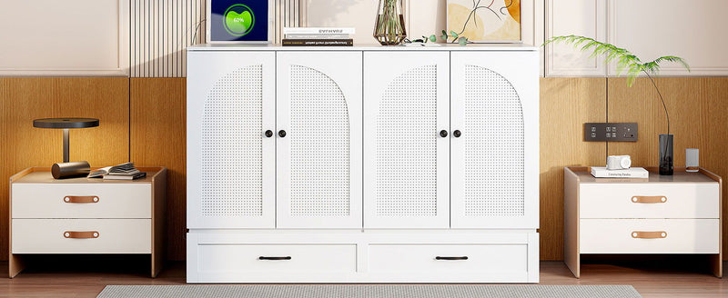 Full Size Murphy Bed & Large Drawers - White