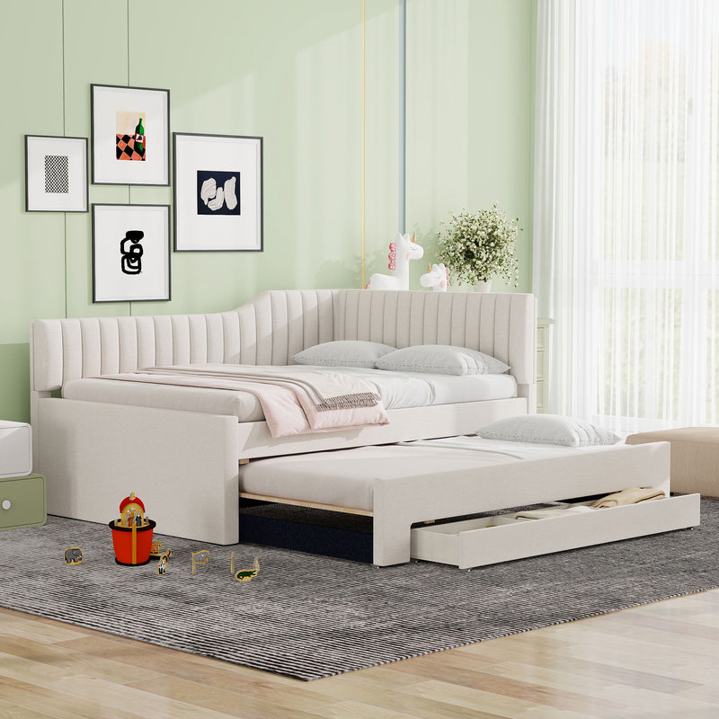 Upholstered Daybed With Trundle And 3 Drawers