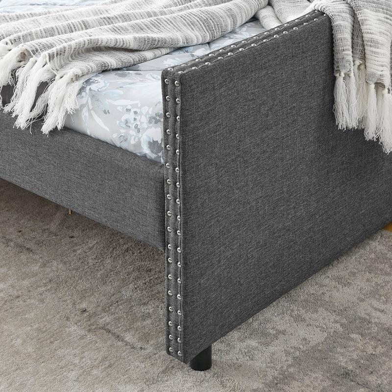 Upholstered Tufted Daybed With 2 Drawers, Waved Arms