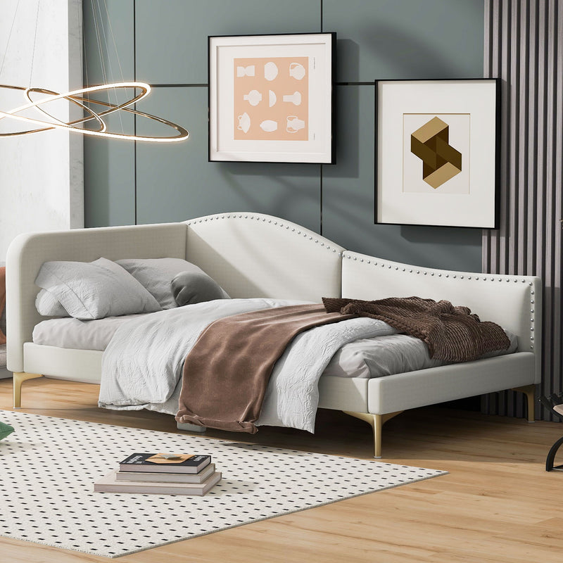 Upholstered Daybed With Headboard And Armrest, Support Legs