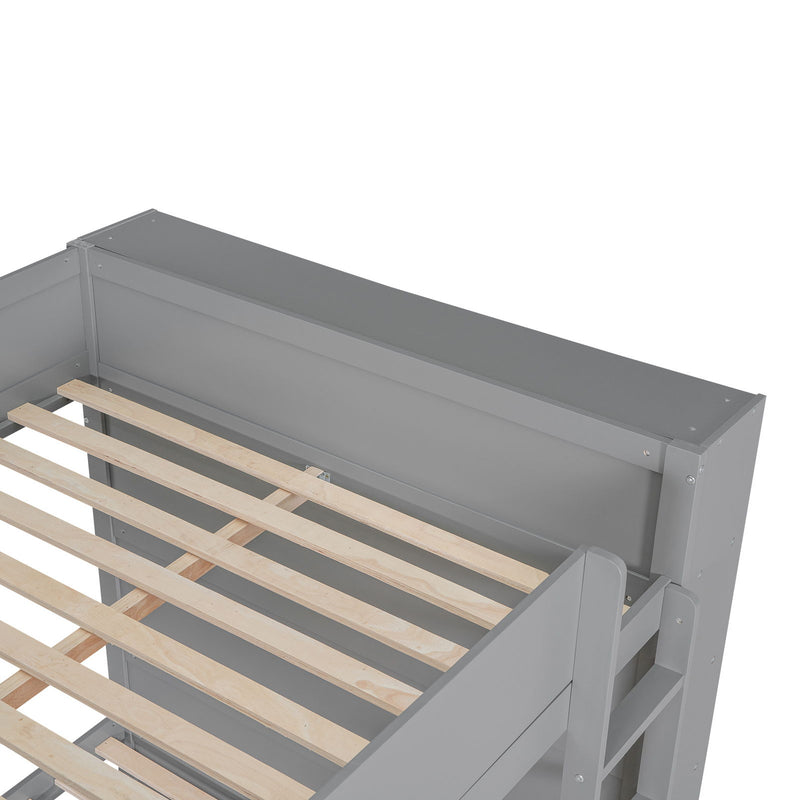Full Over Full Bunk Bed With 2 Drawers And Multi-Layer Cabinet - Gray
