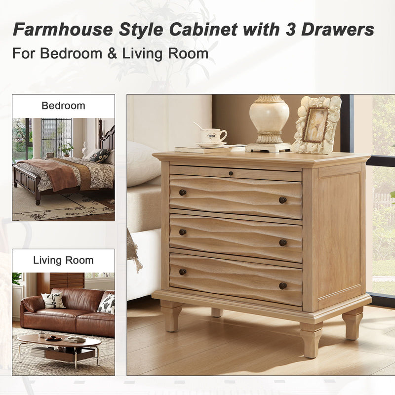 Nightstand With Charging Station, Bedside Table, 3 Drawers, USB And Type - C Ports