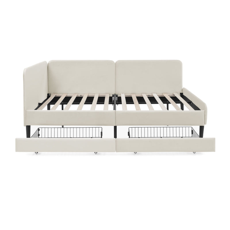 Upholstered Platform Bed Frame With 2 Storage Drawers And Adjustable Sofa Bed