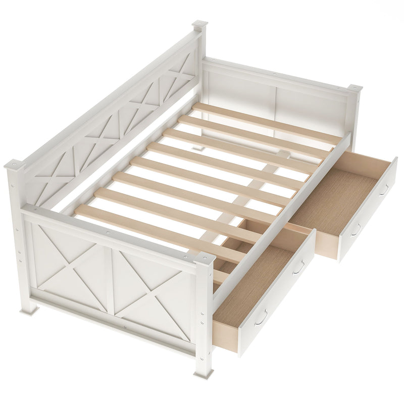 Modern Daybed With 2 Large Drawers, X Shaped Frame