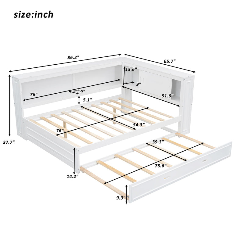 Daybed With Storage Shelves, LED, USB, And Trundle