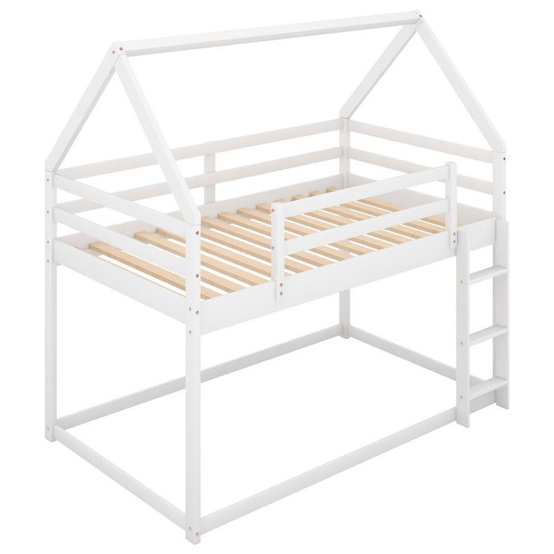 Low Bunk Bed With House Shaped Frame And Ladder