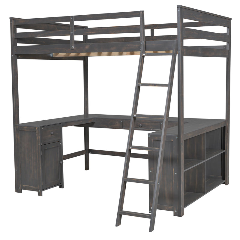 Loft Bed With U-Shaped Desk, Drawers, And Storage Shelves