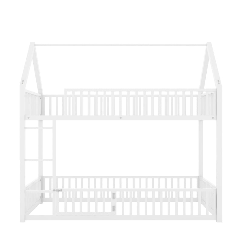Metal House Bunk Bed With Fence And Door