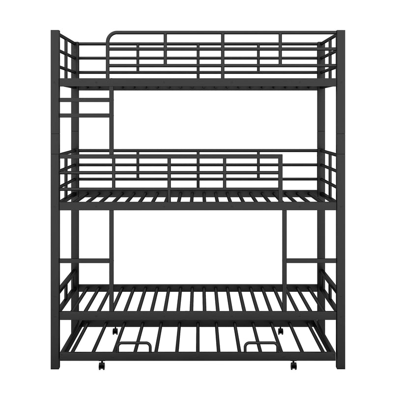 Triple Bunk Bed With Trundle, Heavy Duty Steel Construction